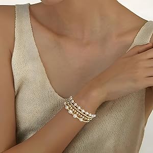 Amazon.com: Dtexhif Gold Pearl Beaded Bracelet Set for Women